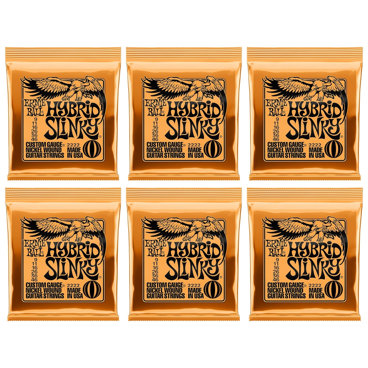 Ernie Ball Hybrid Slinky Nickel Wound Electric Guitar Strings - 9-46 Gauge 6 Pack