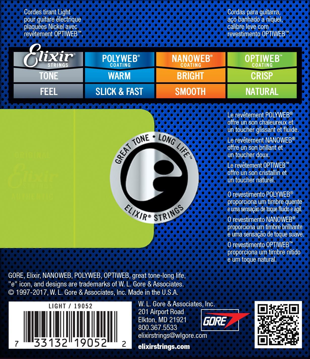 Elixir Strings 19052 Optiweb Electric Guitar Strings - .010-.046 Light