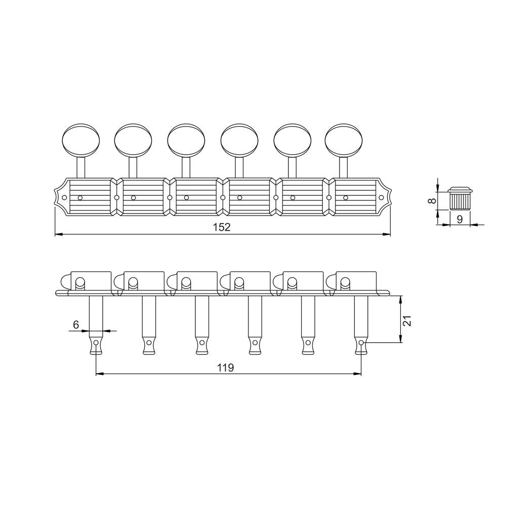 Wilkinson WJ55 Kluson Style Guitar Machine Heads Set of 6 Inline, Black