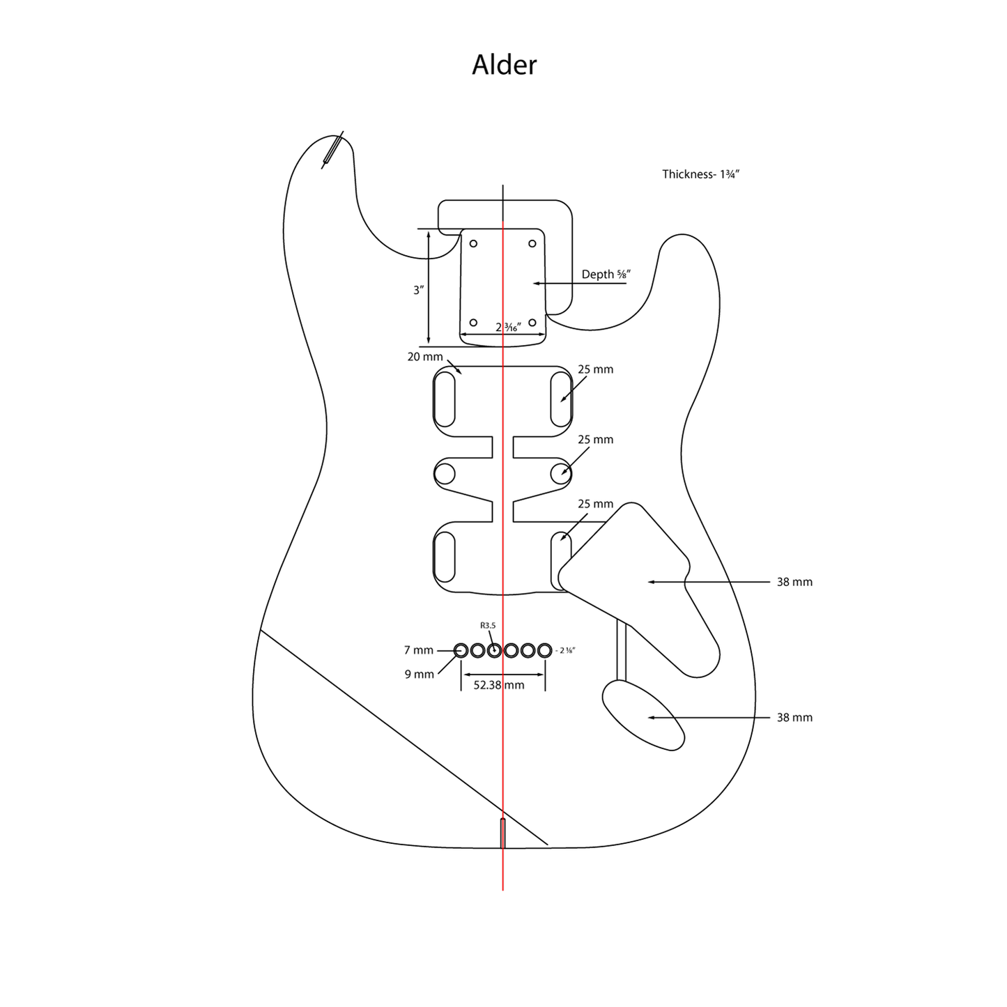 AE Guitars® S-Style Alder Replacement Guitar Body 3 Tone Sunburst